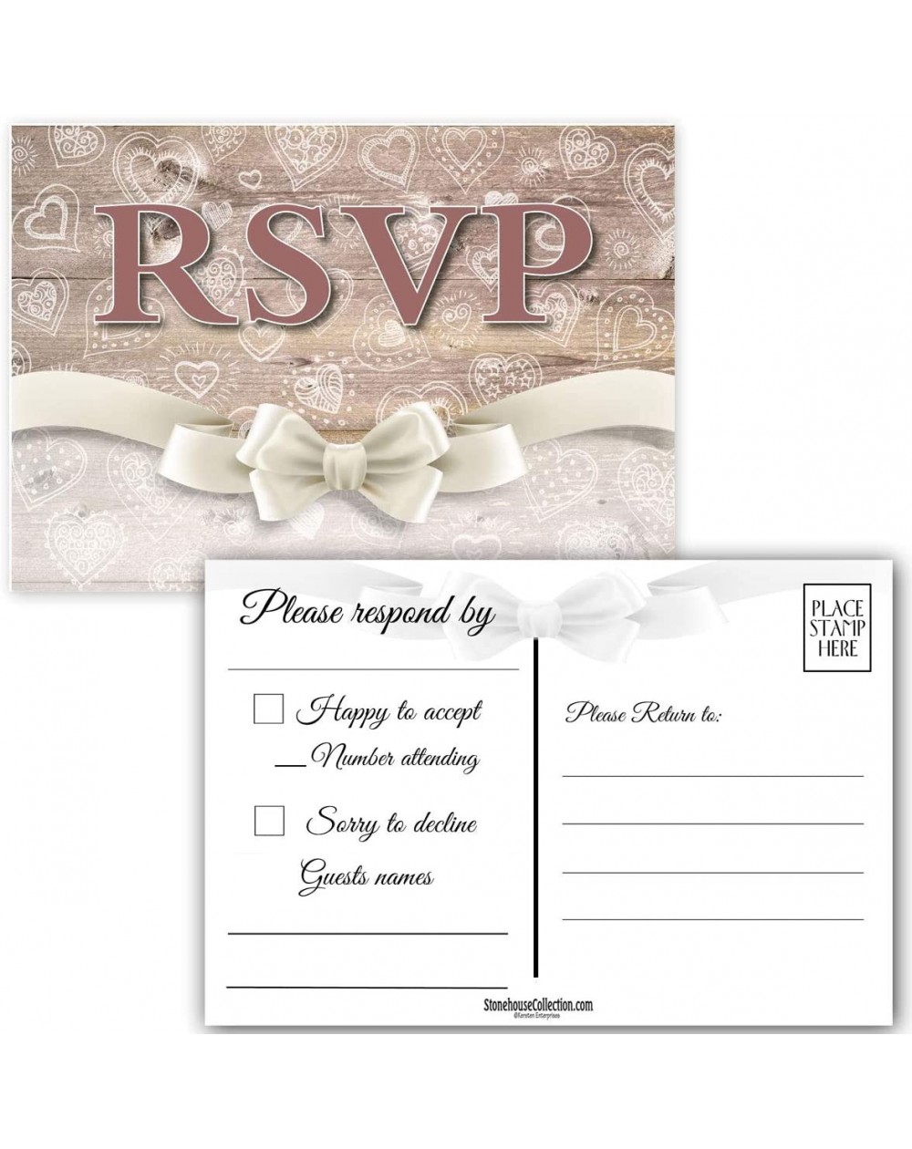 Invitations Hearts & Bow 50 RSVP Postcards - Great For Wedding RSVP- Baby Shower- Birthdays- RSVP Reply Cards (Hearts & Bow) ...