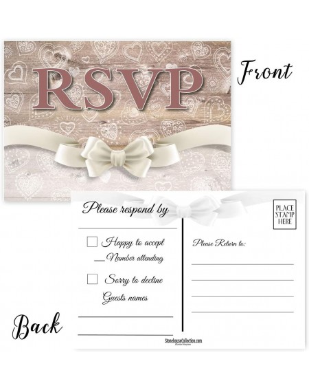 Invitations Hearts & Bow 50 RSVP Postcards - Great For Wedding RSVP- Baby Shower- Birthdays- RSVP Reply Cards (Hearts & Bow) ...