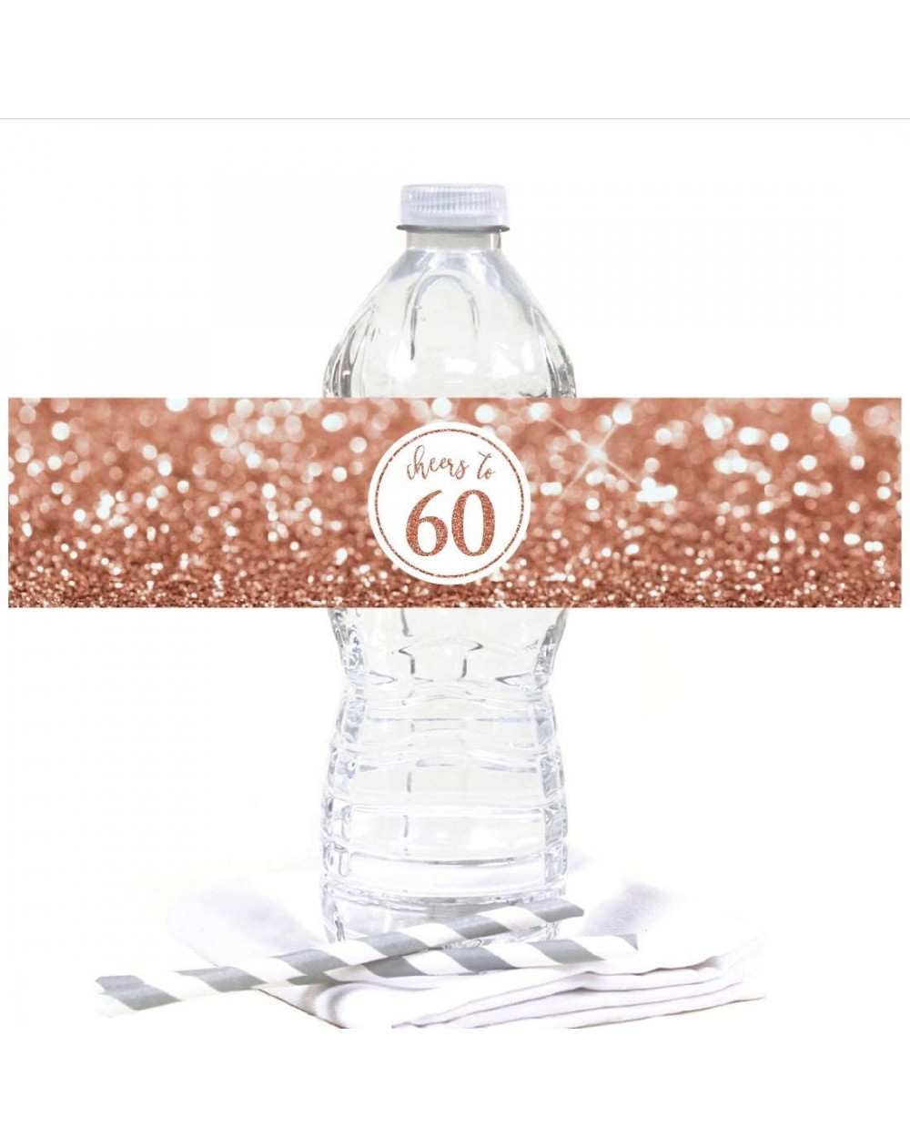 Favors Glitzy Faux Rose Gold Glitter Water Bottle Sticker Labels- Cheers to 60 Years- 60th Birthday or Anniversary- 20-Pack -...