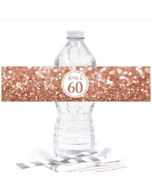 Favors Glitzy Faux Rose Gold Glitter Water Bottle Sticker Labels- Cheers to 60 Years- 60th Birthday or Anniversary- 20-Pack -...