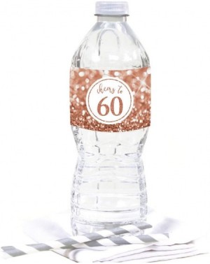 Favors Glitzy Faux Rose Gold Glitter Water Bottle Sticker Labels- Cheers to 60 Years- 60th Birthday or Anniversary- 20-Pack -...