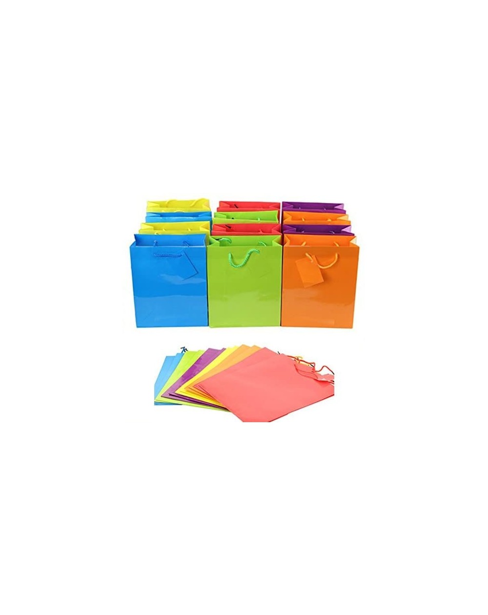 Favors 24 Assorted (9" x 7.5" x 3.5") Bright Neon Colored Paper Gift Bags Birthday Wedding All Occasion - CM182L87HHK $20.66