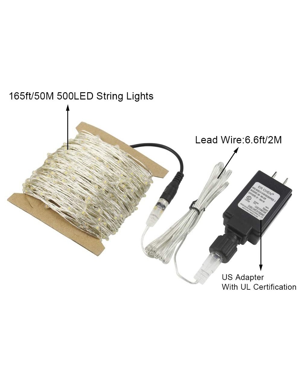 Fairy Lights Plug In- 164Ft/50M 500 LED Silver Coated Copper Wire ...