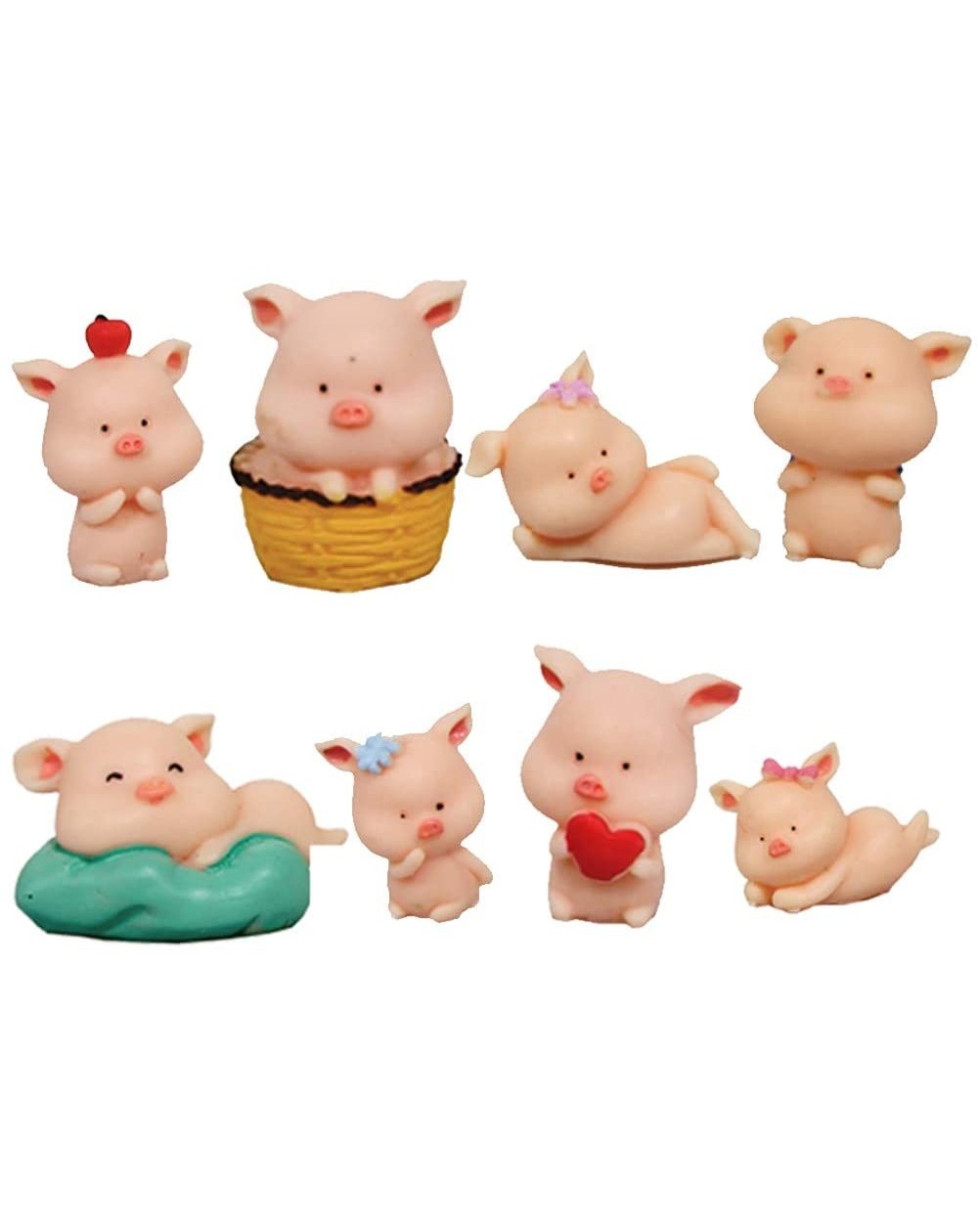 Cake & Cupcake Toppers 8 pcs (1 set) Kawaii Animal Pig Characters Toys Mini Figure Collection Playset- Cake Topper- Plant- Au...