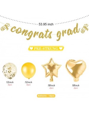 Banners Congratulations Banner Set for Graduation Decorations- Gold Glitter Graduation Party- Include Star Foil Balloons- Hea...