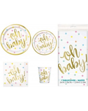 Party Packs Baby Shower Deluxe Party Pack Serves 16 Plates Cups Napkins & Tablecloth (Oh Baby Gold) - Oh Baby Gold - C418R9X2...