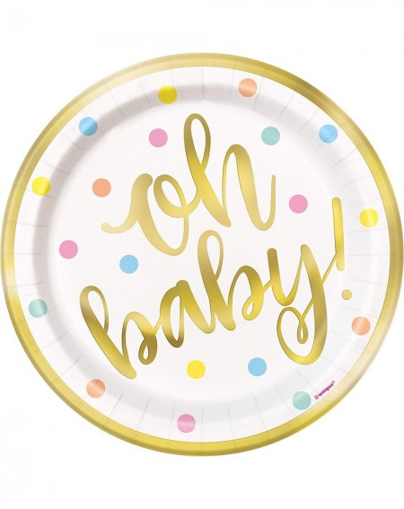 Party Packs Baby Shower Deluxe Party Pack Serves 16 Plates Cups Napkins & Tablecloth (Oh Baby Gold) - Oh Baby Gold - C418R9X2...