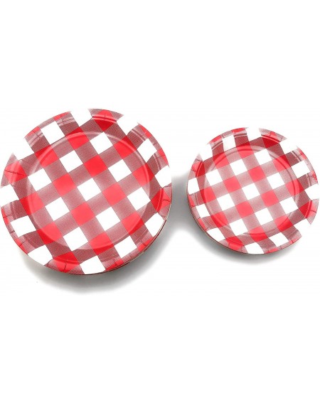 Party Packs Serves 30 - Complete Party Pack - Red Gingham Red & White Checkered - 9" Dinner Paper Plates - 7" Dessert Paper P...