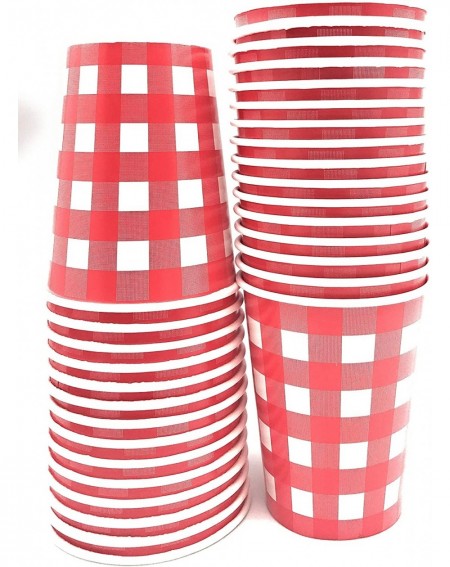 Party Packs Serves 30 - Complete Party Pack - Red Gingham Red & White Checkered - 9" Dinner Paper Plates - 7" Dessert Paper P...