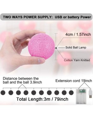 Indoor String Lights Cotton Ball String Lights - 3M 20LED Pink/White Ball String Lights- Battery or USB Powered Cotton Ball S...