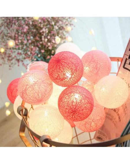 Indoor String Lights Cotton Ball String Lights - 3M 20LED Pink/White Ball String Lights- Battery or USB Powered Cotton Ball S...