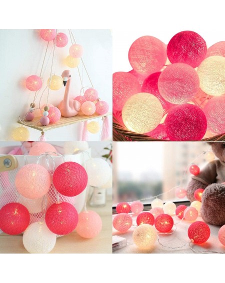 Indoor String Lights Cotton Ball String Lights - 3M 20LED Pink/White Ball String Lights- Battery or USB Powered Cotton Ball S...