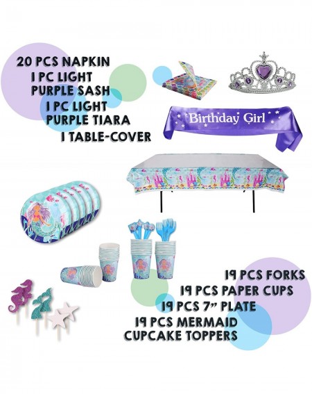 Party Packs Mermaid Party Supplies for 19 Guests! 243pcs incl Sash and Tiara Mermaid Birthday Outfit for Girls- Under The Sea...