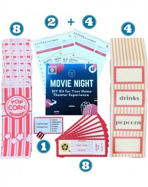 Party Packs Deluxe Movie Night Décor DIY Kit - Concession Stand Decorations- Movie Tickets- Popcorn Bags- Trivia Cards and Mo...