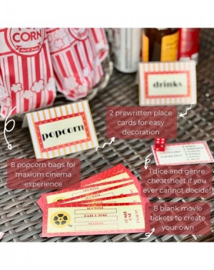 Party Packs Deluxe Movie Night Décor DIY Kit - Concession Stand Decorations- Movie Tickets- Popcorn Bags- Trivia Cards and Mo...