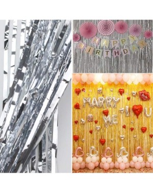 Photobooth Props 2 Pack 3.28 ft x 9.8 ft Silver Foil Curtains Metallic Tinsel Fringe Curtain Photo Booth Props Backdrop Curta...