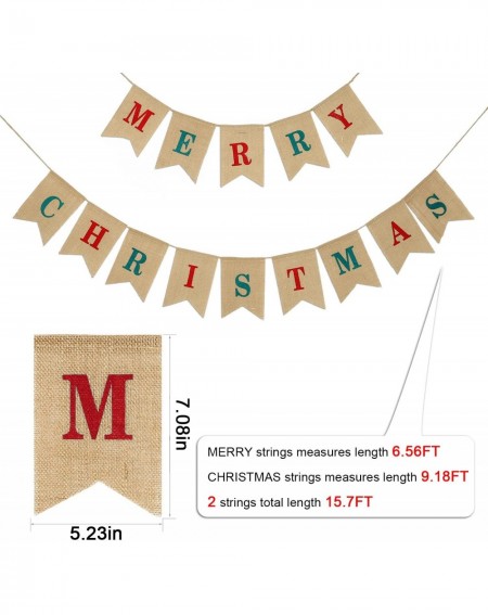 Banners & Garlands 2 in 1 Merry Christmas Banner Burlap Christmas Party Bunting Banner Garland for Fireplace Picture Outdoor ...