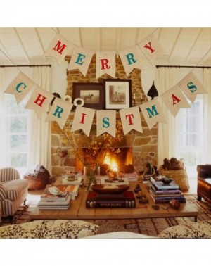 Banners & Garlands 2 in 1 Merry Christmas Banner Burlap Christmas Party Bunting Banner Garland for Fireplace Picture Outdoor ...