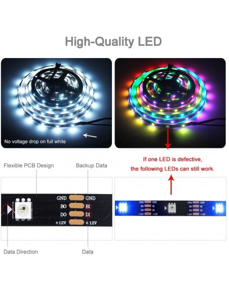 Rope Lights WS2815 (12V WS2812B) LED 5M 150 Pixels Individual Addressable 5050 RGB LED Flex Strip Light Non-Waterproof Black ...