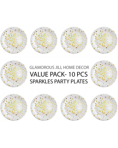 Tableware Value Pack- 24 Cupcake Toppers Picks- Various Themes (9 inch Party paper plate with Gold Foil- 10 PCS-"Stars & Spar...