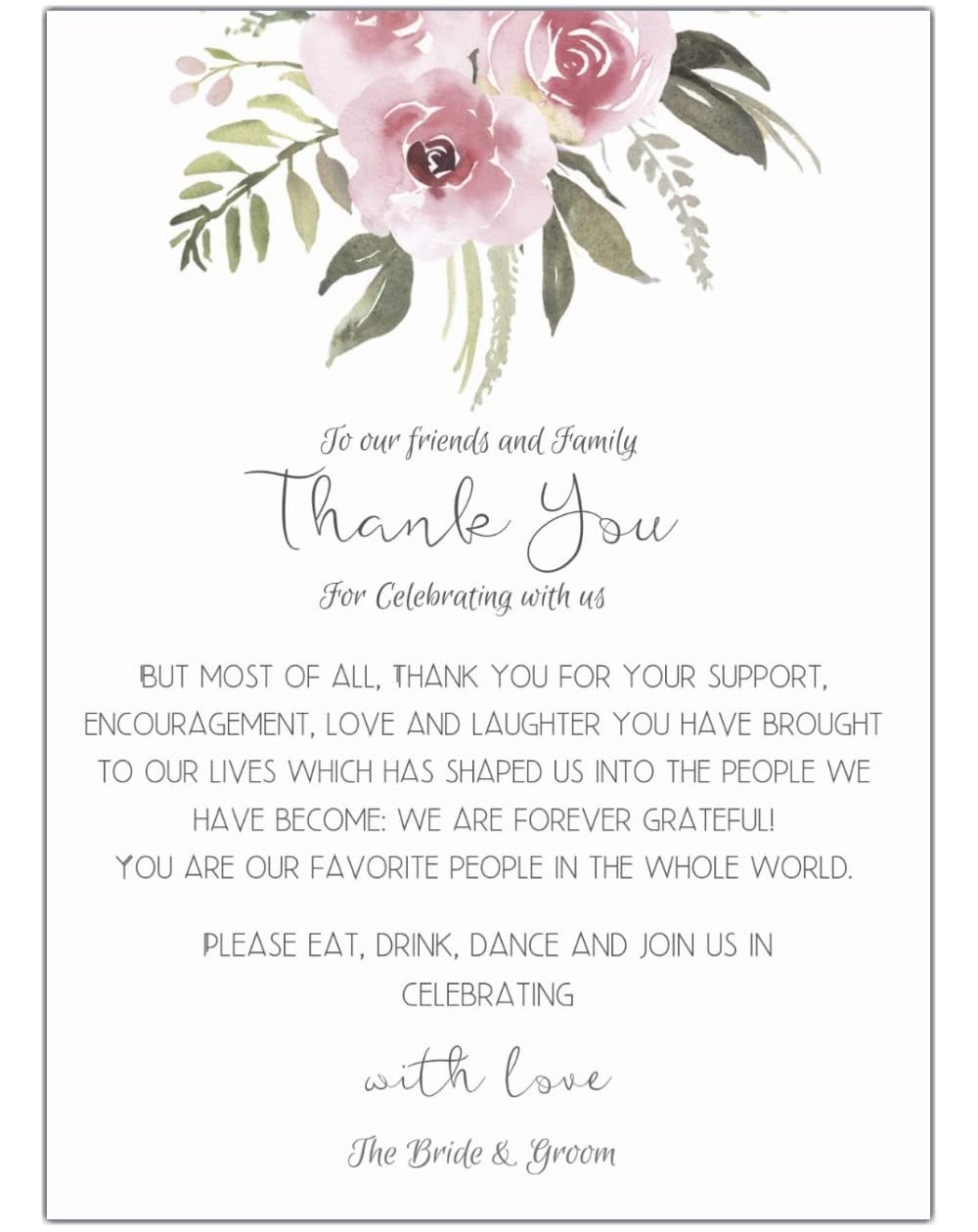 Floral Wedding Thank You Place Setting Cards Print to add Table ...