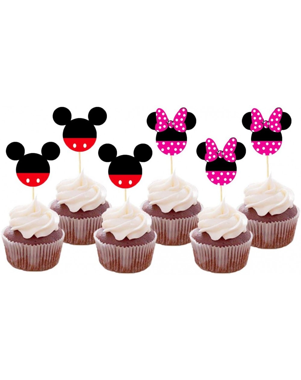 Cake & Cupcake Toppers Set of 24 Pieces Cute Mickey Minnie Mouse Cupcake Toppers Kids Birthday Party Cake Decoration Supplies...