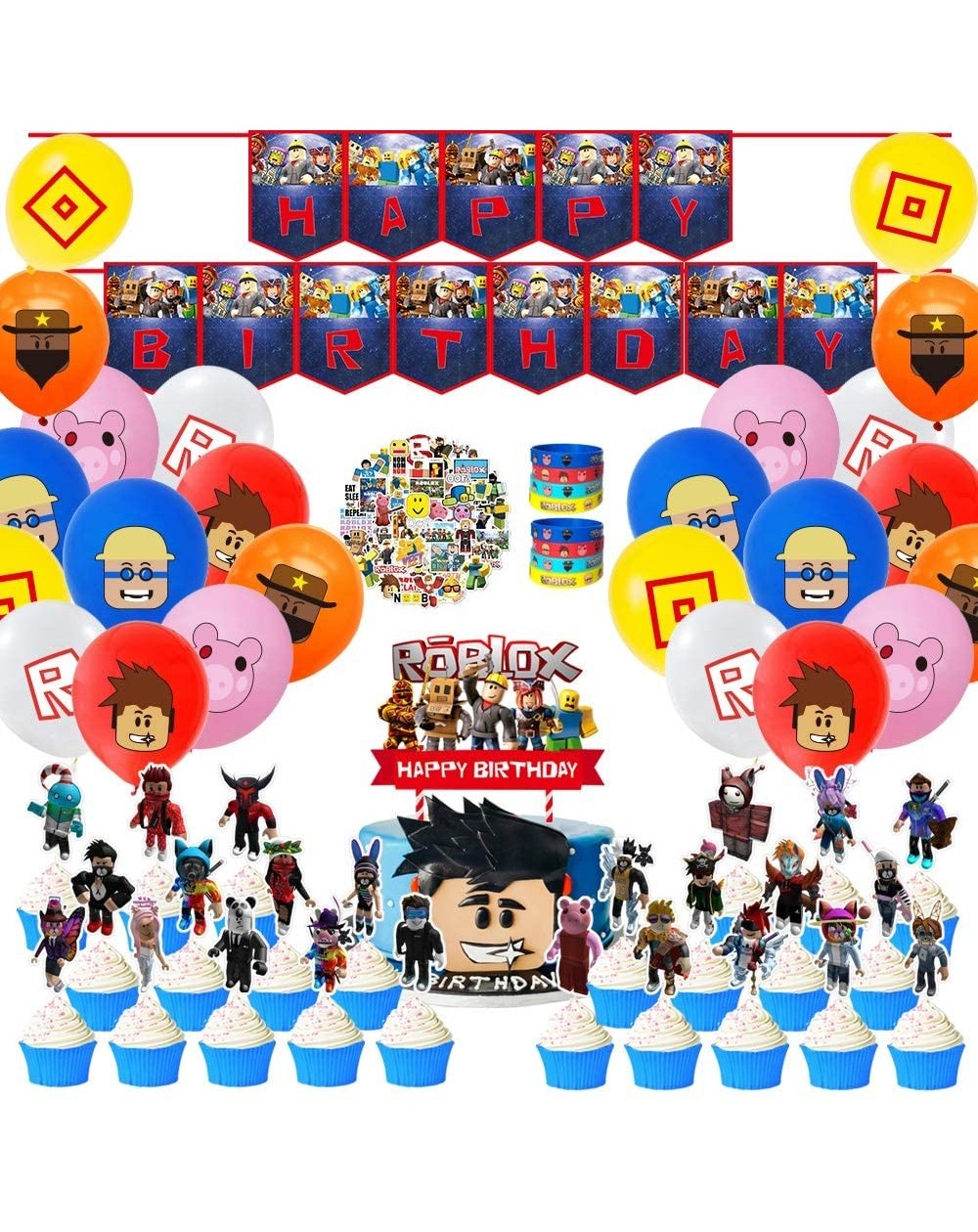 Sandbox Game Theme for Roblox Party Supplies Decorations with Cupcake ...