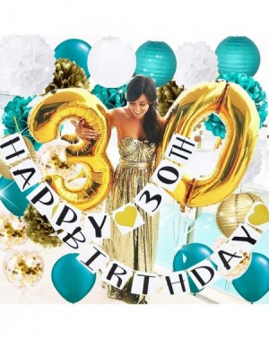 Banners & Garlands 30th Birthday Party Decorations for Women Teal Gold/Gold Confetti Latex Balloons Tissue Pom Poms Gold Teal...