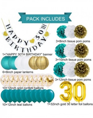 Banners & Garlands 30th Birthday Party Decorations for Women Teal Gold/Gold Confetti Latex Balloons Tissue Pom Poms Gold Teal...