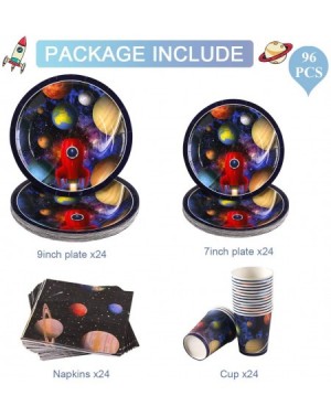 Party Packs 96Pcs Outer Space Party Supplies Set - Include Space Party Plates- Napkins- Cups- Serves 24- Space Theme Party Su...