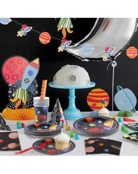 Party Packs 96Pcs Outer Space Party Supplies Set - Include Space Party Plates- Napkins- Cups- Serves 24- Space Theme Party Su...