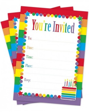 Kids Rainbow Cake Birthday Party Invitations for Girls (20 Count with ...