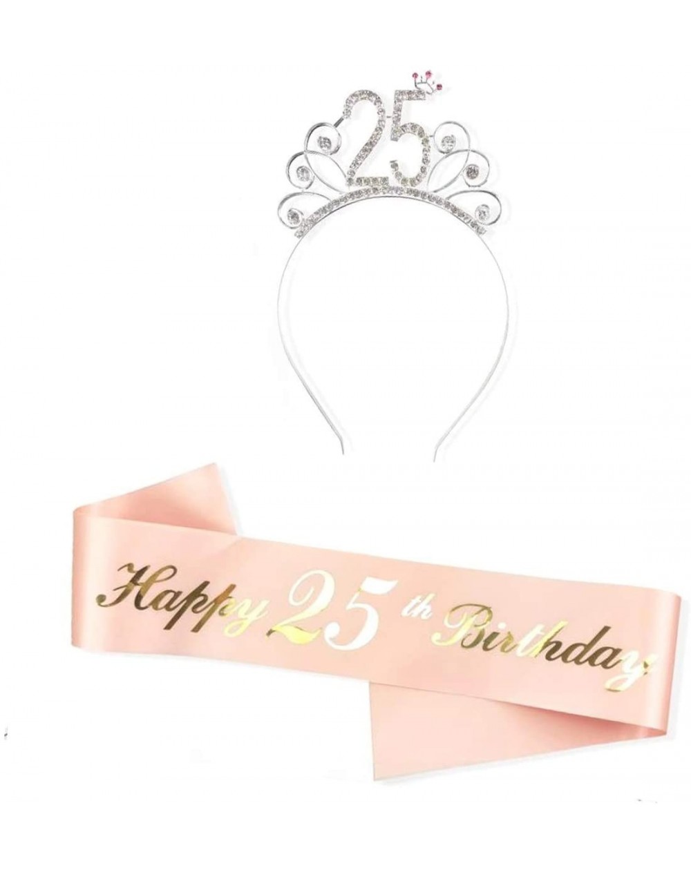 Favors 25th Birthday Tiara and Sash- Happy 25th Birthday Glitter Satin Sash and Crystal Tiara Birthday Crown for 25th Birthda...