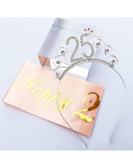 Favors 25th Birthday Tiara and Sash- Happy 25th Birthday Glitter Satin Sash and Crystal Tiara Birthday Crown for 25th Birthda...