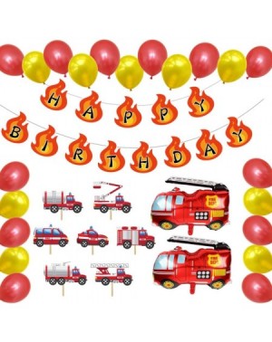 Party Packs Ultimate Fire Truck Party Supplies- Fireman Firefighter Theme Decorations Pack Set- with Cupcake Toppers- Happy B...