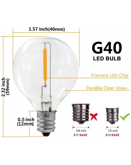 Outdoor String Lights G40 Dimmable Clear Globe Bulbs Replacement Bulbs E12 G40/G16.5 Screw for Indoor Outdoor Patio String Li...