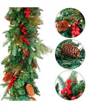 Garlands 9 Feet by 12 Inch Christmas Garland for Mantle with 50 Lights- Un-prelit Garlands for Christmas with Pinecones Red B...