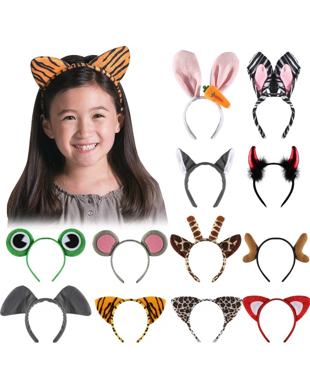 Party Favors 12 Pack Plush Animal Headbands for Party Favor- Jungle Animal Ear Horn Hair Hoop- Idea on Kid and Adult Birthday...