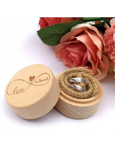 Party Packs Delicate Wood Round Wedding Ring Box Container - Love is Sweet- 5.2x4.2cm - Love is Sweet - CF18W6K59CN $7.98