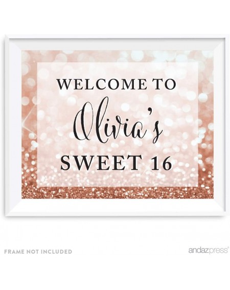 Banners & Garlands Personalized Glitzy Faux Rose Gold Glitter 8.5-inch Party Sign- Welcome to Olivia's Sweet 16- 1-Pack- Cust...