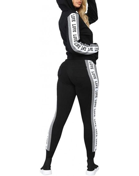 Party Favors Women Sweatsuit Stripe Tracksuit Sport Suit Set Sports Hooides Soft Elastic Tops+Long Pants Set - Black New - CI...