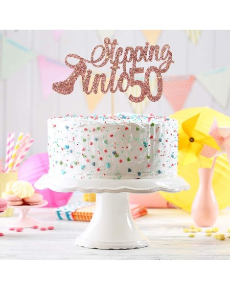 Cake & Cupcake Toppers Rose Gold Glitter Stepping Into 50 Cake Topper for Cheers to 50 Years/Girl Boy's 50th Anniversary Birt...