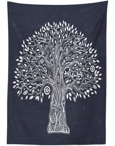 Tablecovers Tree of Life Outdoor Tablecloth- Doodle Tree Illustration Oriental Harmonious Design Mother Nature- Decorative Wa...