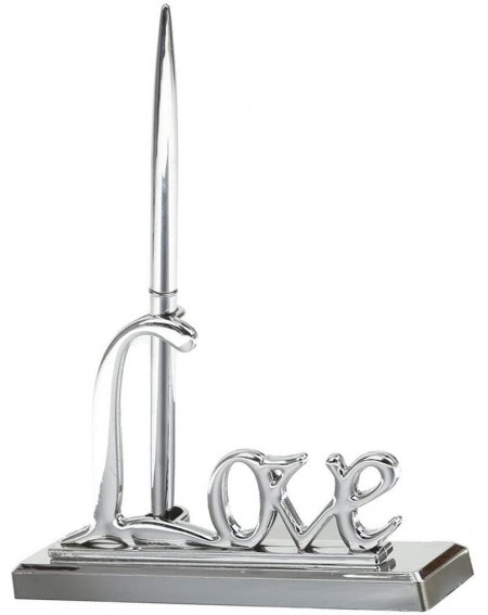 Place Cards & Place Card Holders Wedding Pen Set with Plated Metal Love Holder Party for Guest Book Silver - C912MMGI8CX $12.09