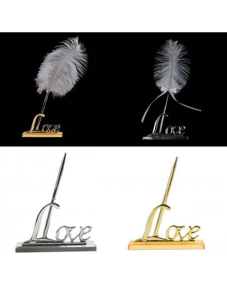 Place Cards & Place Card Holders Wedding Pen Set with Plated Metal Love Holder Party for Guest Book Silver - C912MMGI8CX $12.09