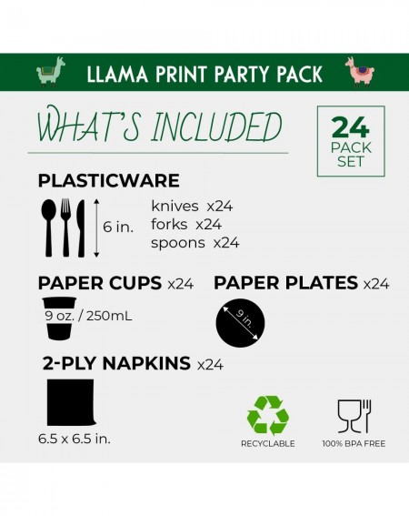 Party Packs Llama Party Bundle- Includes Plates- Napkins- Cups- and Cutlery (24 Guests-144 Pieces) - C318CNQZND3 $12.84