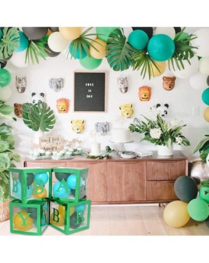 Balloons Safari Baby Shower Decorations Boxes - 4 pcs Transparent Balloons Boxes Décor with Letter- Green Large BABY Blocks f...