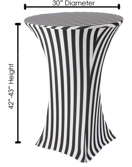 Tablecovers 30 inch Highboy Cocktail Round Stretch Spandex Table Cover - Striped Black- Fitted Elastic Tablecloth for Round T...