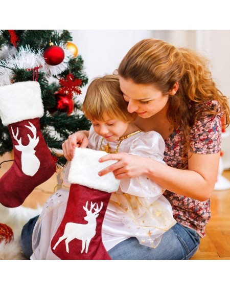 Stockings & Holders Christmas Stockings- 2 Pcs 18 inches Christmas Stockings- Burlap with Large Plush Cuff Stockings- for Fam...