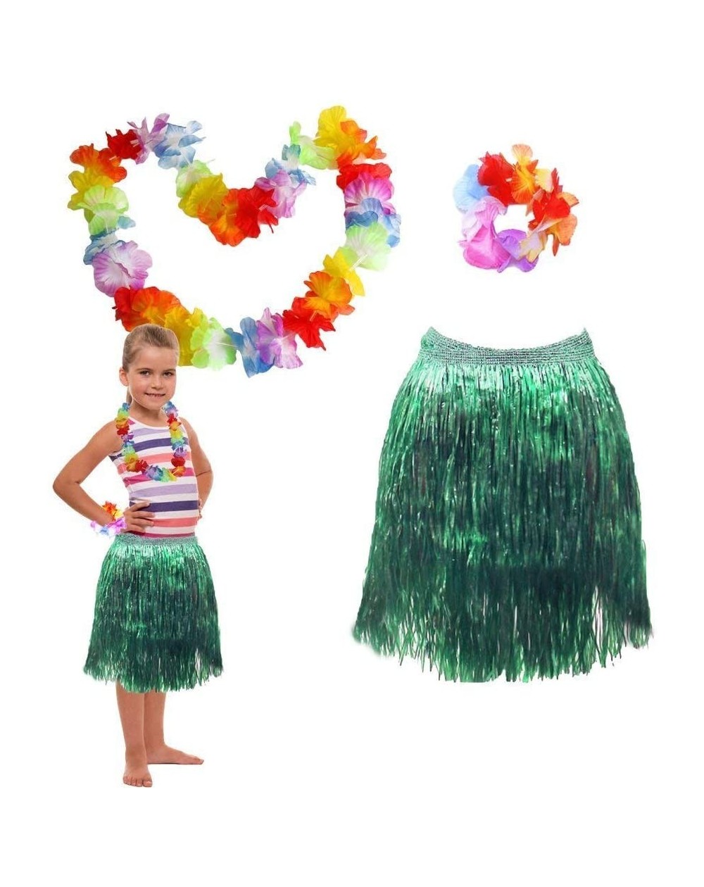 Party Packs Party Luau Hawaiian Flower Leis Necklace- Bracelet- Grass Skirt- Headband and Choker Set - CQ12HL7IRYH $10.43